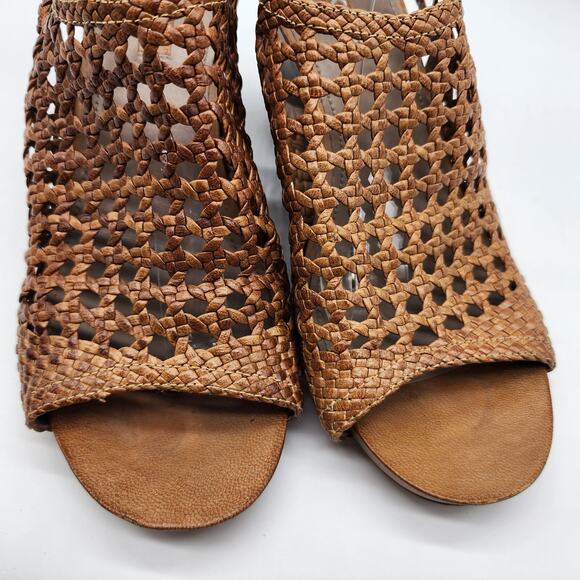Ecco Open Peep Toe Wedge Sandals EU 40 US 9-9.5 Brown Leather Woven - Picture 3 of 8